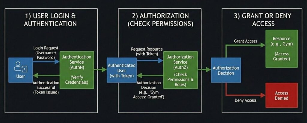 Authentication and authorization flow showing how tenant access is verified