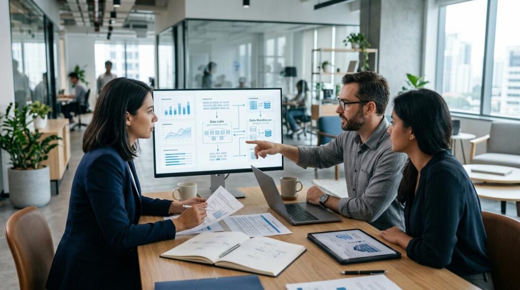 Business and data teams planning ai analytics and bi implementation