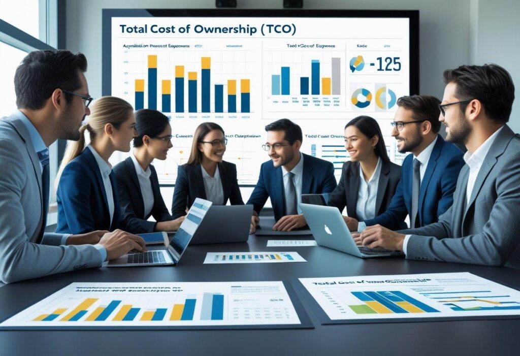 Business and finance team evaluating business intelligence total cost of ownership