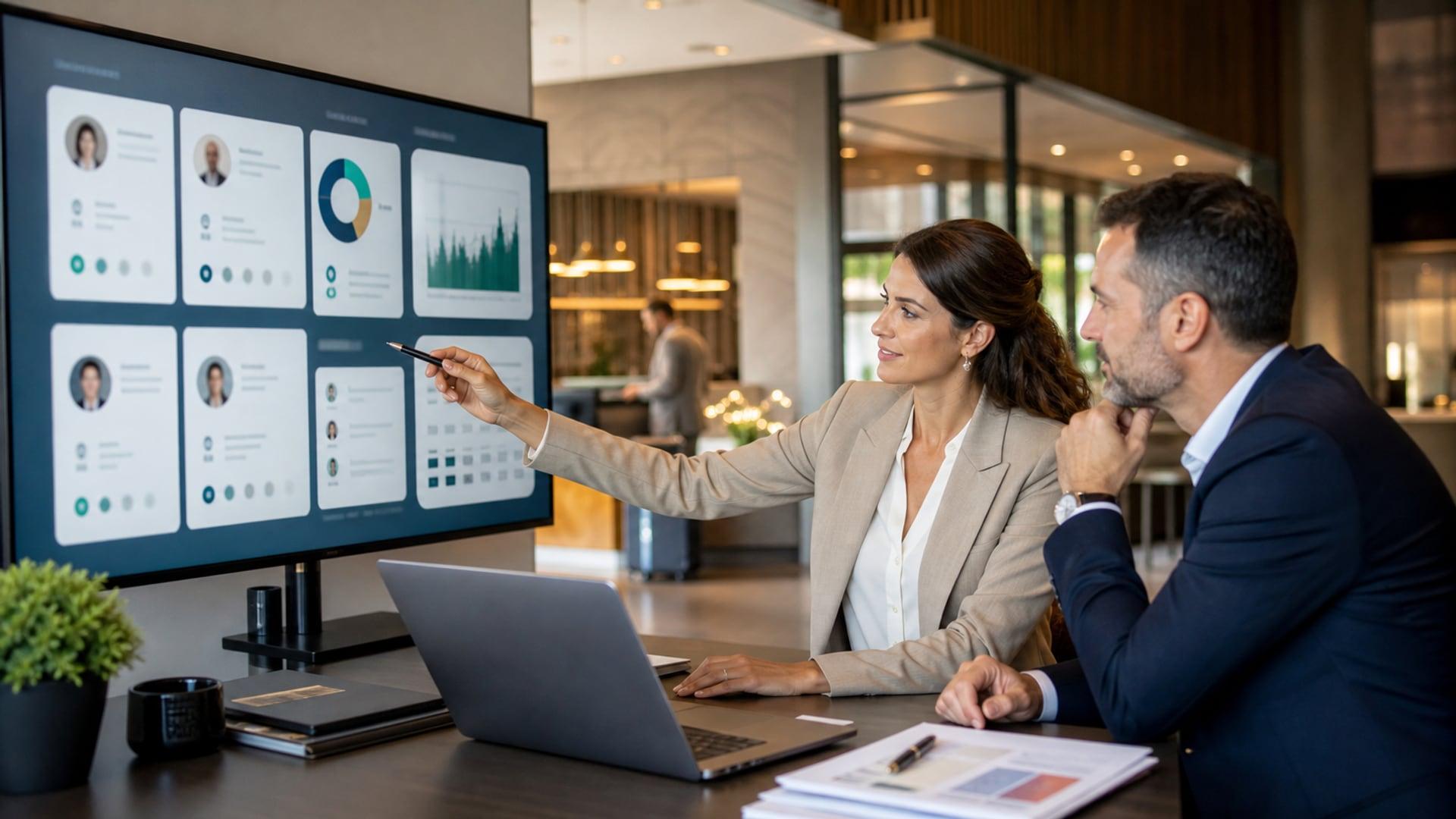 Business leaders reviewing a customer 360 analytics dashboard