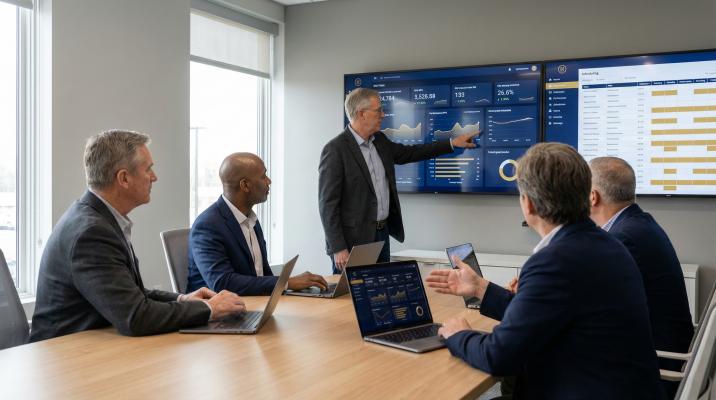 Business leaders reviewing legacy reporting modernization and modern bi dashboards