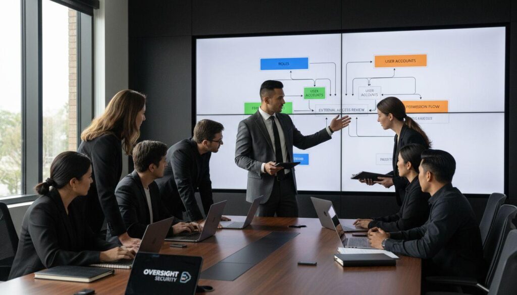Cio and security leaders reviewing enterprise bi security governance
