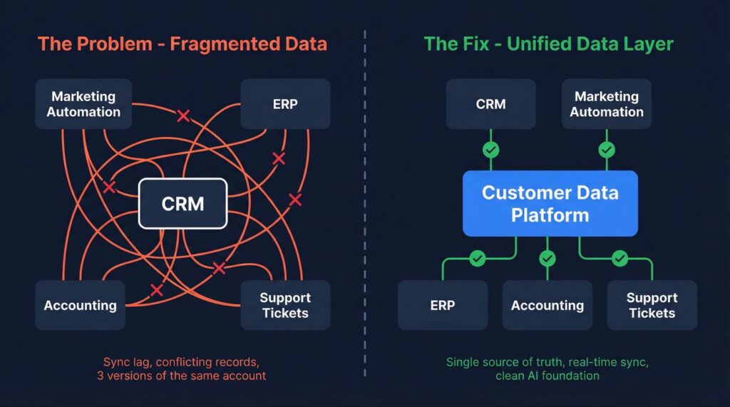 Customer identity mapping across crm erp and finance systems