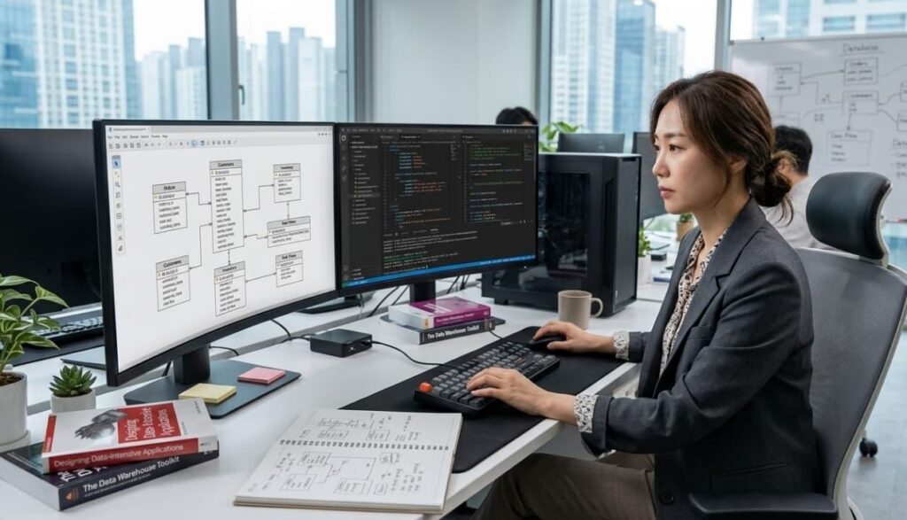 Data architect designing a resilient analytical data warehouse and shared metrics layer