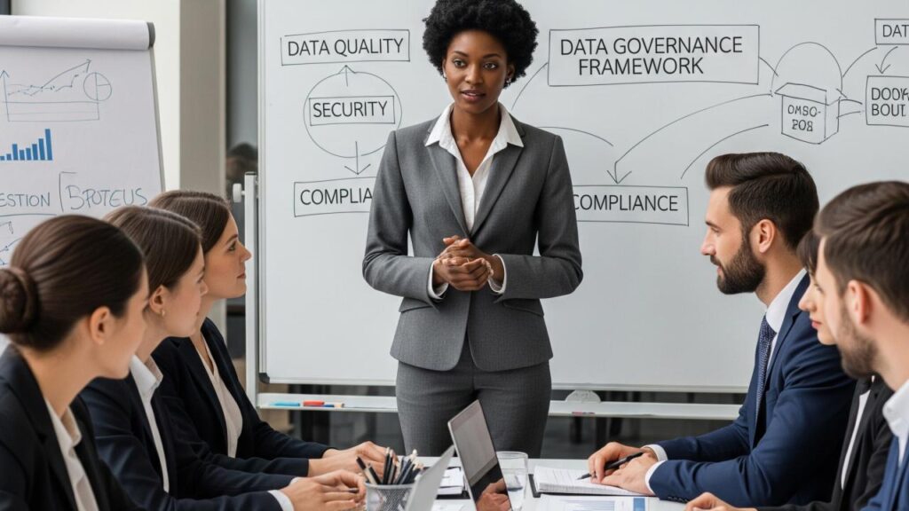 Data architects reviewing customer 360 architecture and data governance