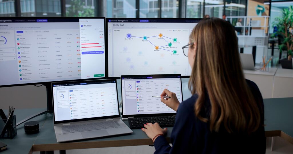 Data security team managing access permissions and protecting sensitive business information