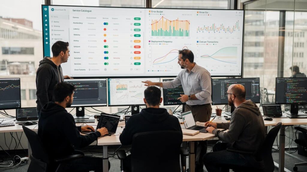 Enterprise data team reviewing data quality governance and cloud analytics costs