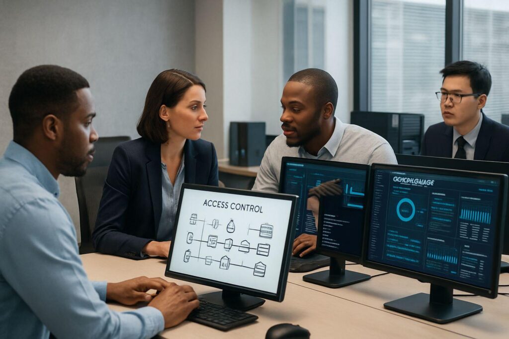 Enterprise security team reviewing data access permissions for ai applications