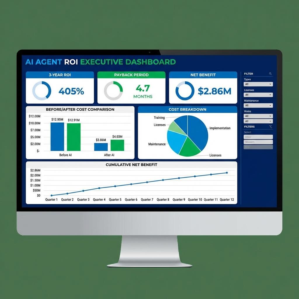Executive analytics roi scorecard with kpi tracking and business outcomes