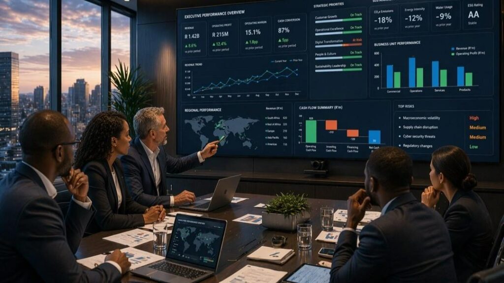 Executive leadership team using trusted analytics for business decisions