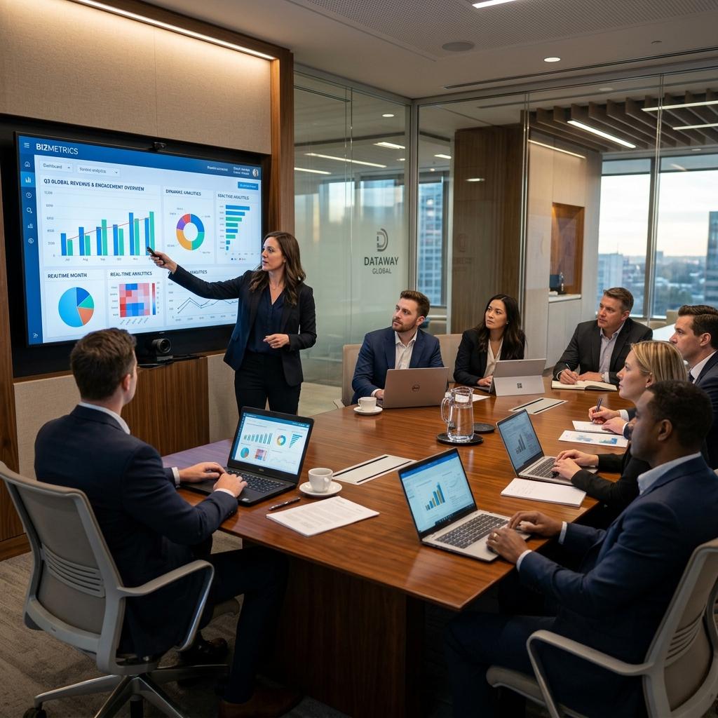 Executive team using ceo dashboard metrics to make business decisions