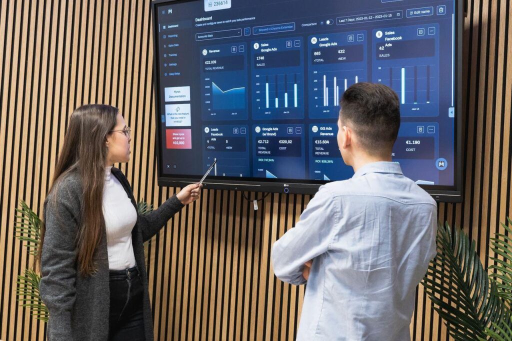 Executives reviewing governed marketing analytics and ga4 performance dashboard