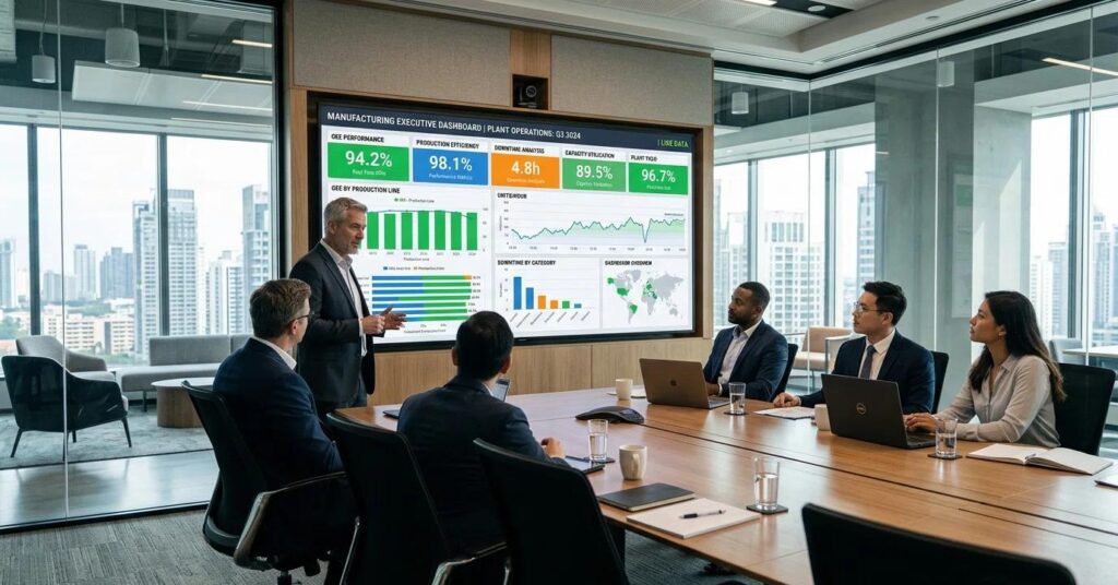 Executives reviewing operational service levels customer profitability and leading indicators