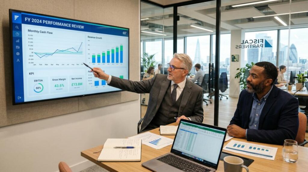 Finance team analyzing revenue growth gross margin and profitability metrics