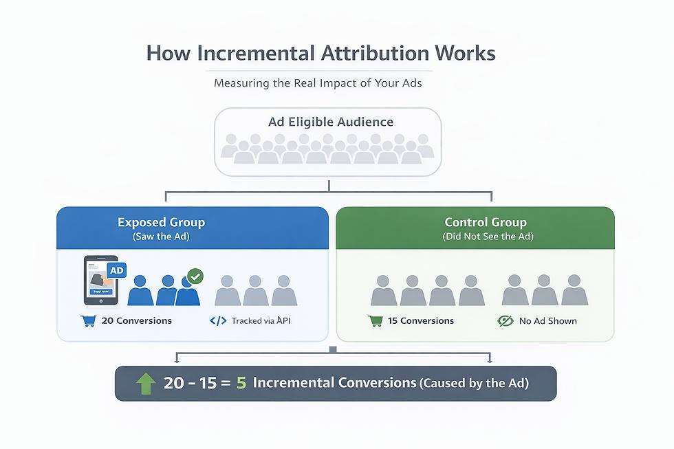 Marketing attribution vs incrementality diagram