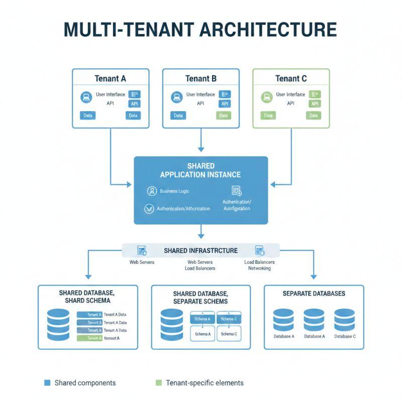Multi tenant saas architecture showing separate data boundaries for customer organizations