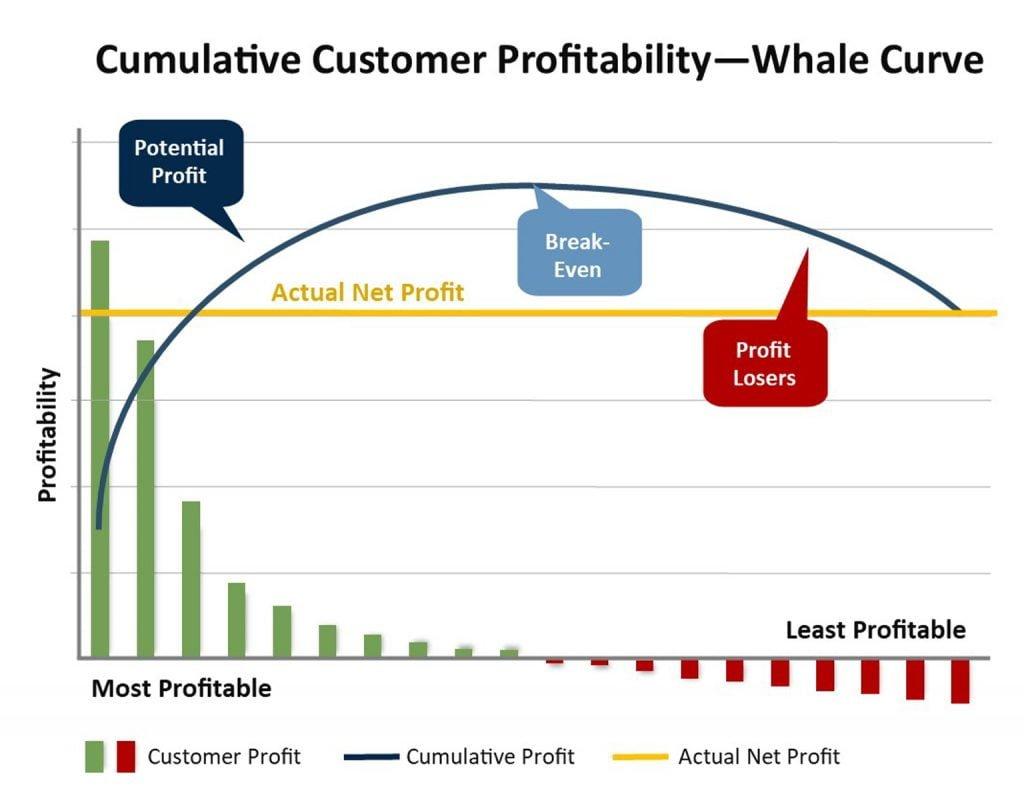 Revenue vs profit comparison customers with high revenue but different profitability.