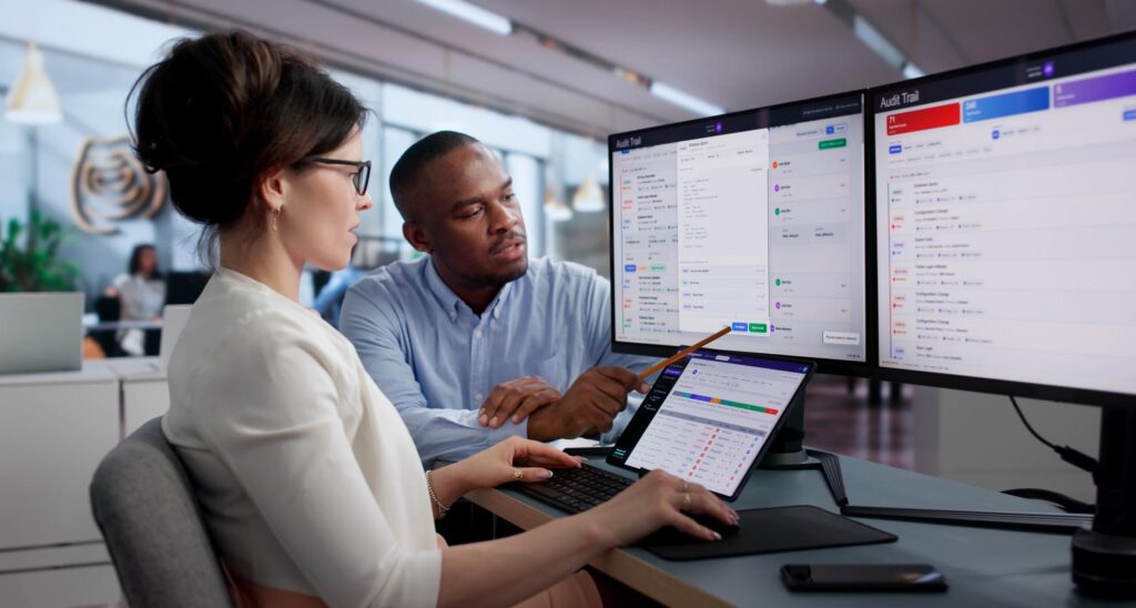 Security team monitoring bi audit logs and data access activity