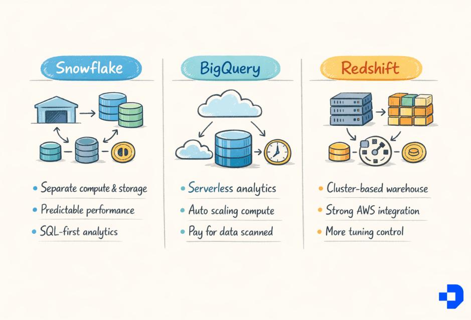 Snowflake vs bigquery vs redshift cloud data warehouse comparison