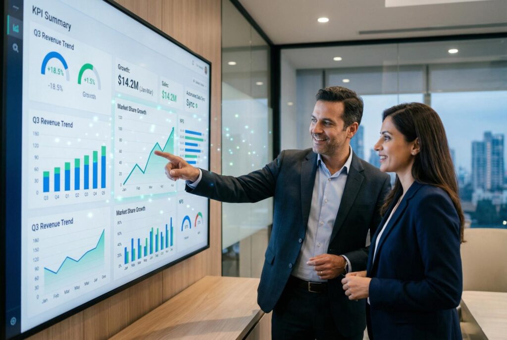 Analytics team reviewing shared business kpis and metric governance requirements