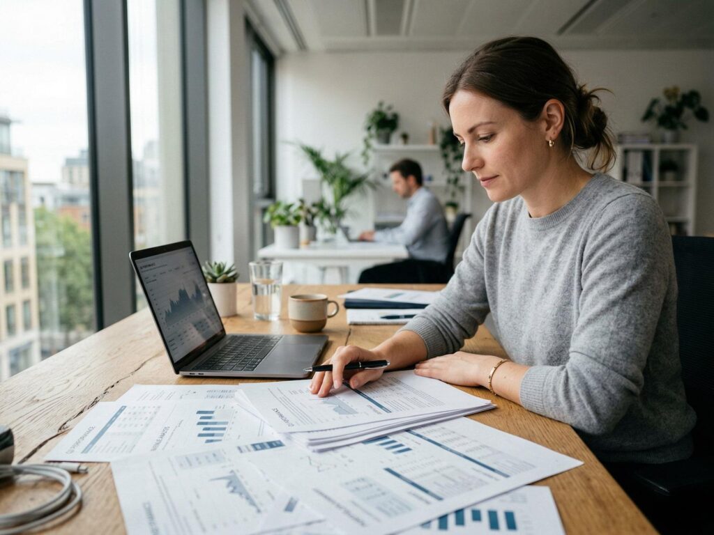 Business analyst investigating differences in financial reports and kpi figures