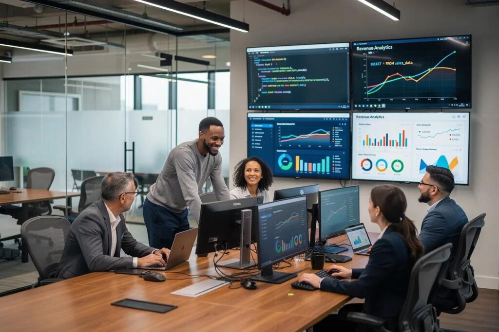 Business and analytics teams aligning data contract definitions and kpi metrics