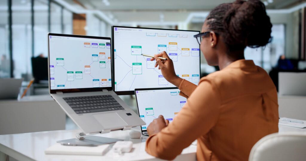 Business and software teams defining requirements and workflows for a custom web application