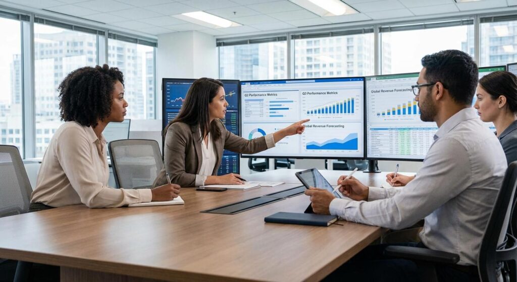 Business and technical teams discussing ownership of business intelligence dashboards