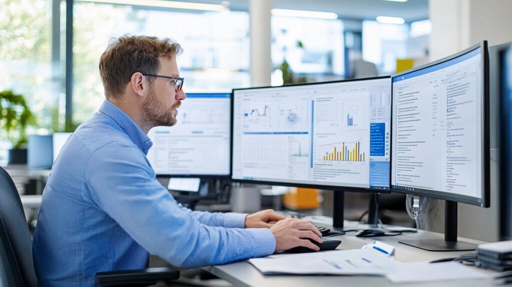 Business operations professional coordinating document automation across connected business systems