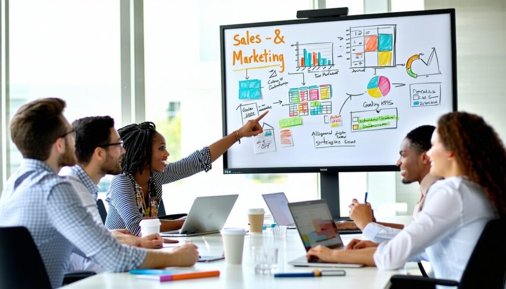 Cross functional business teams aligning kpi definitions for consistent reporting