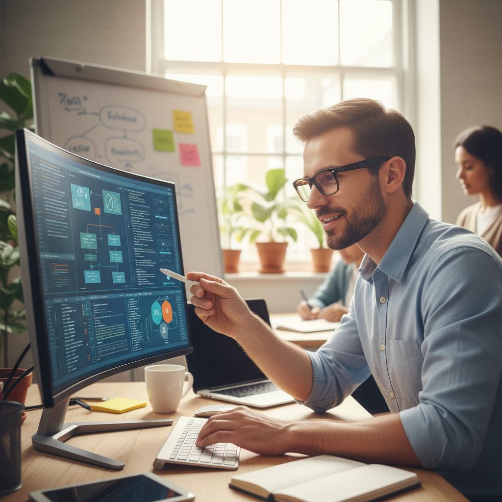 Data analyst examining business metrics and data models for semantic views