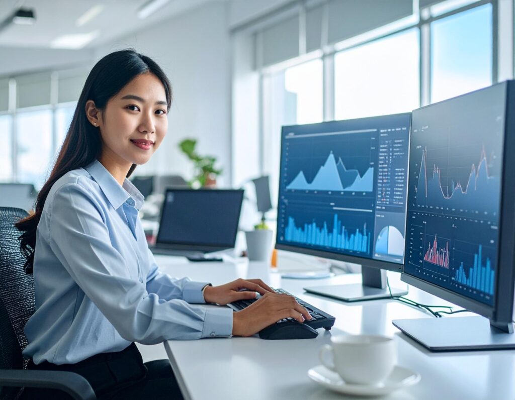 Data analytics professional monitoring production dashboard performance and system reliability