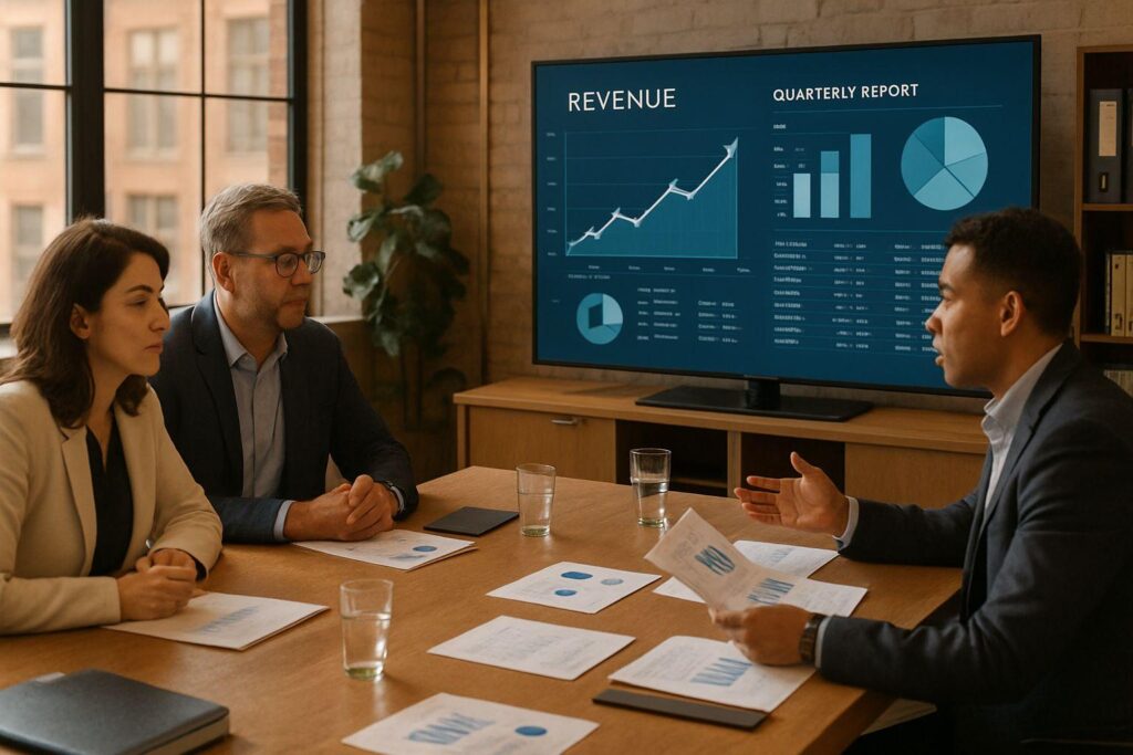 Data and finance teams reviewing revenue metrics and data quality checks