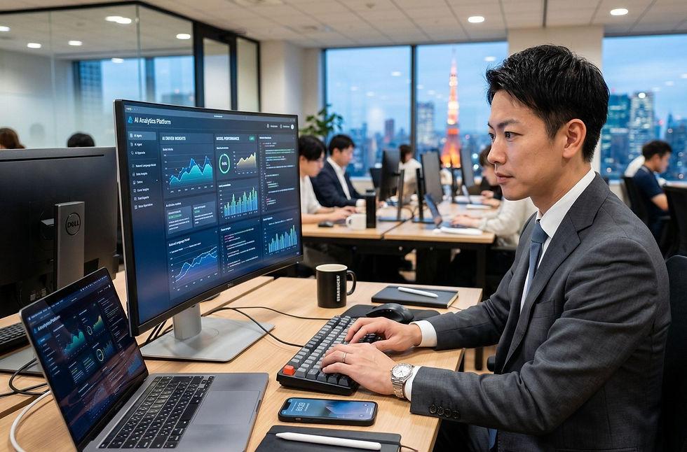 Data scientist reviewing ai analytics supported by governed business metrics