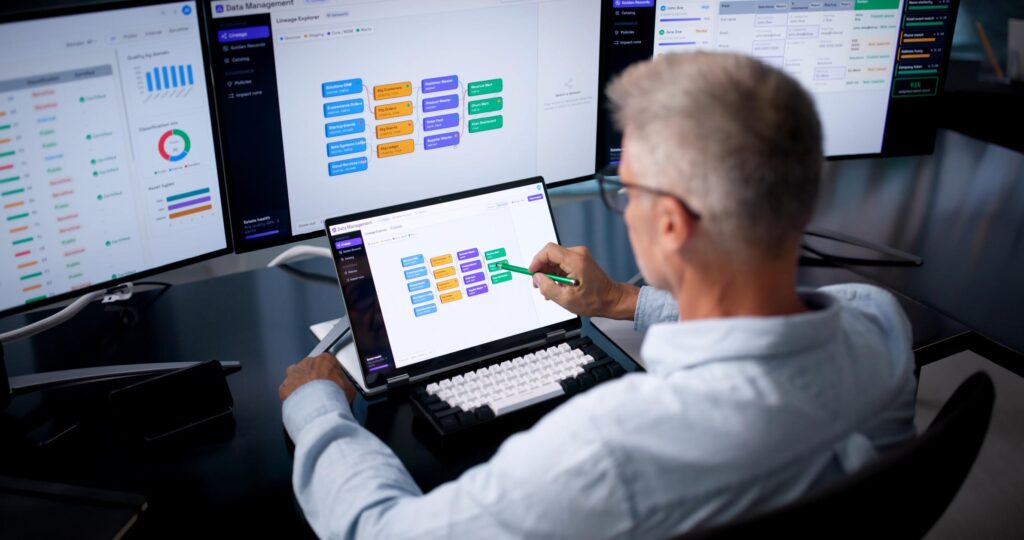 Data team reviewing kpi governance testing and data lineage