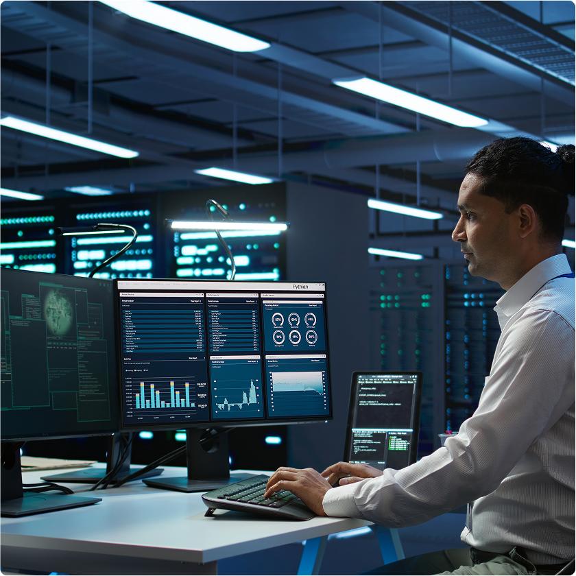 Engineer monitoring database infrastructure and data replication processes