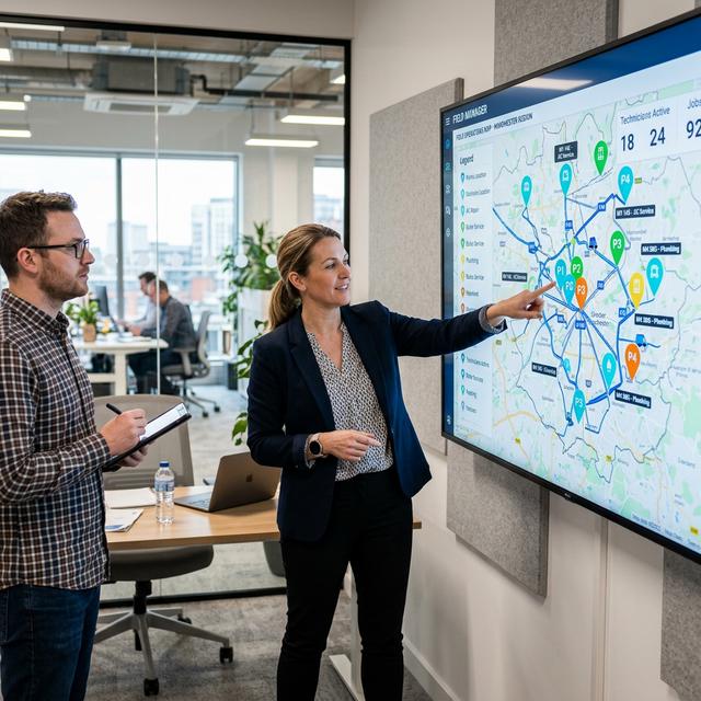 Field service team mapping customers jobs and service locations to accounting data