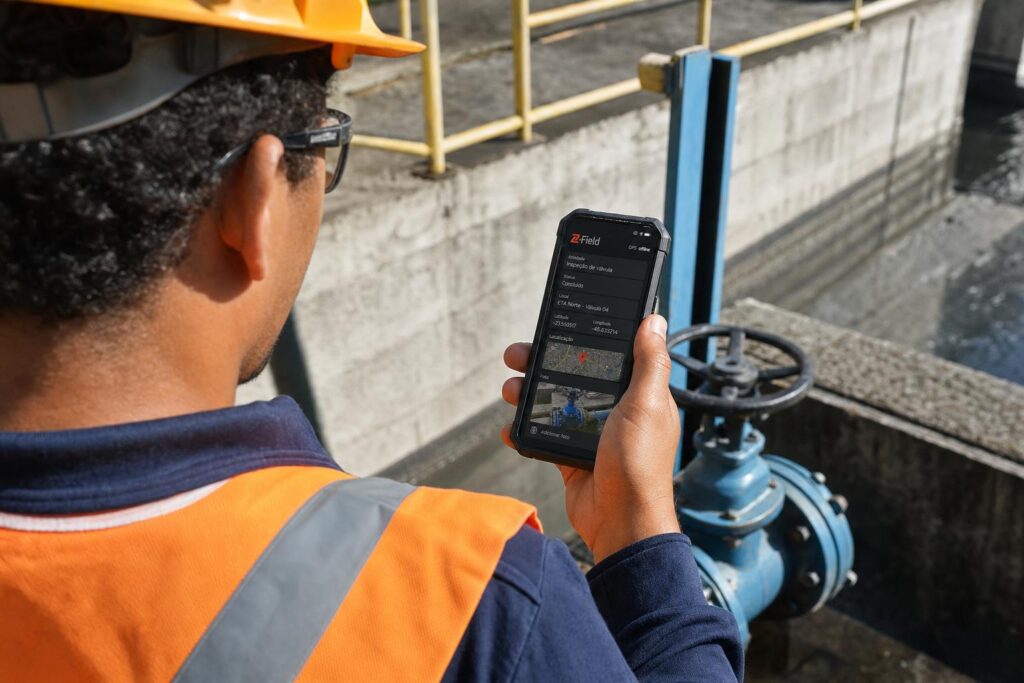 Field service worker using a mobile application with offline and device capabilities