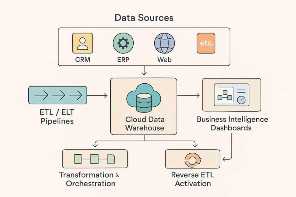 Hybrid data architecture using managed connectors and custom pipelines