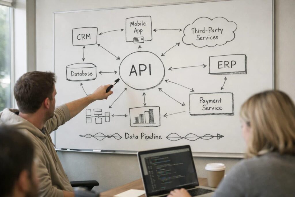 Hybrid integration architecture using apis files and webhooks for business data