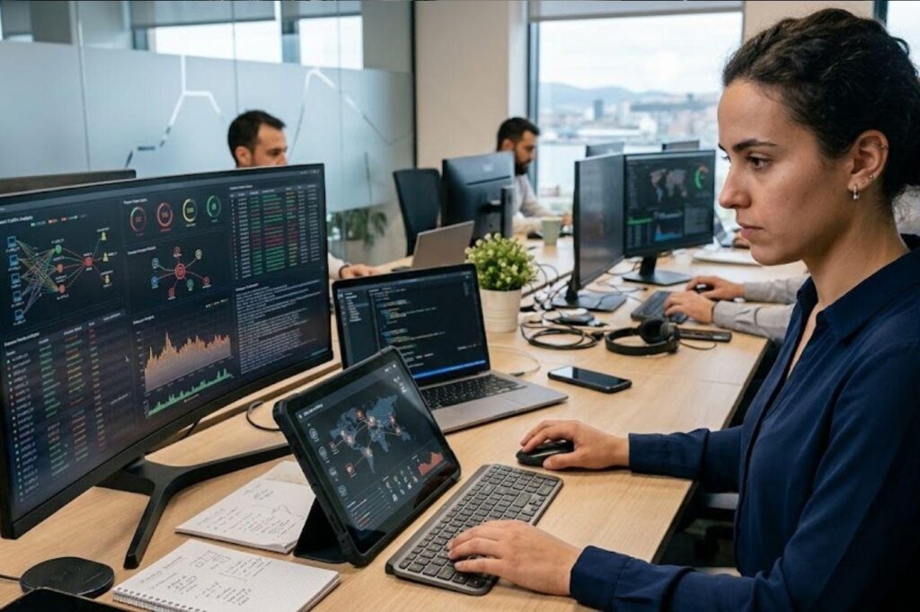 It security professional monitoring business systems and data access
