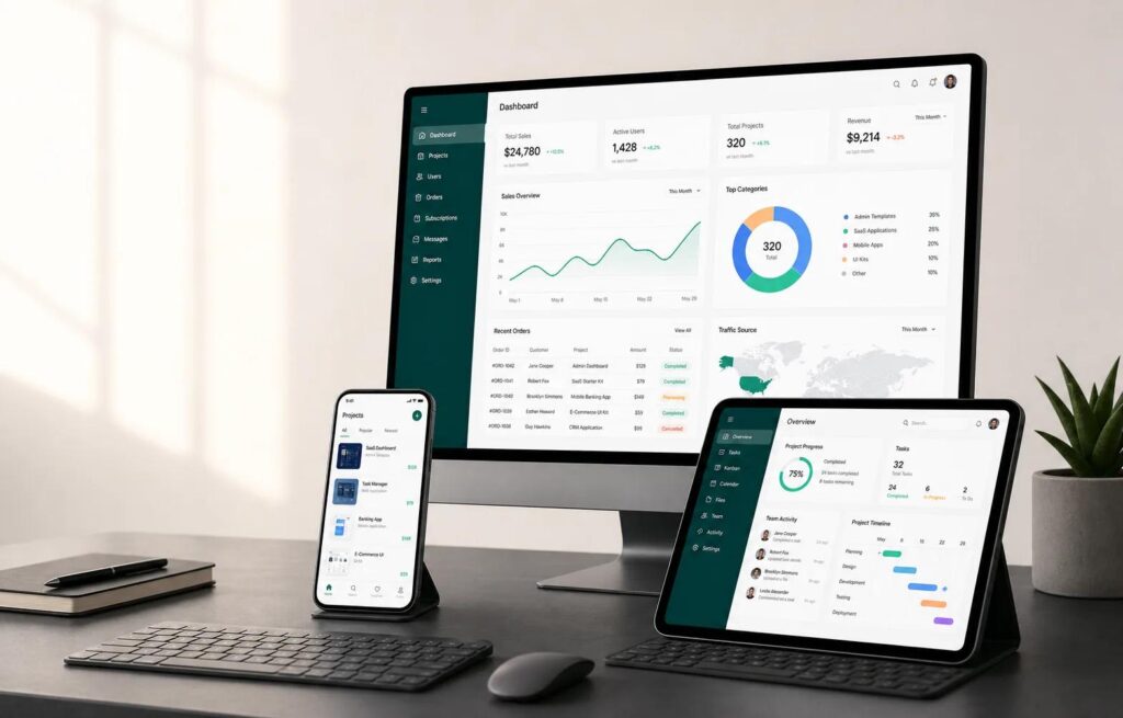 Responsive web application adapting to desktop tablet and mobile screen sizes
