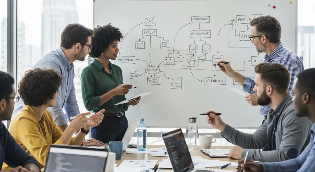 Software architects designing a multi system api integration architecture
