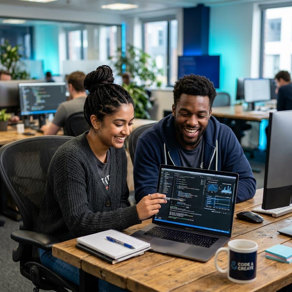 Software development team collaborating on ongoing application maintenance