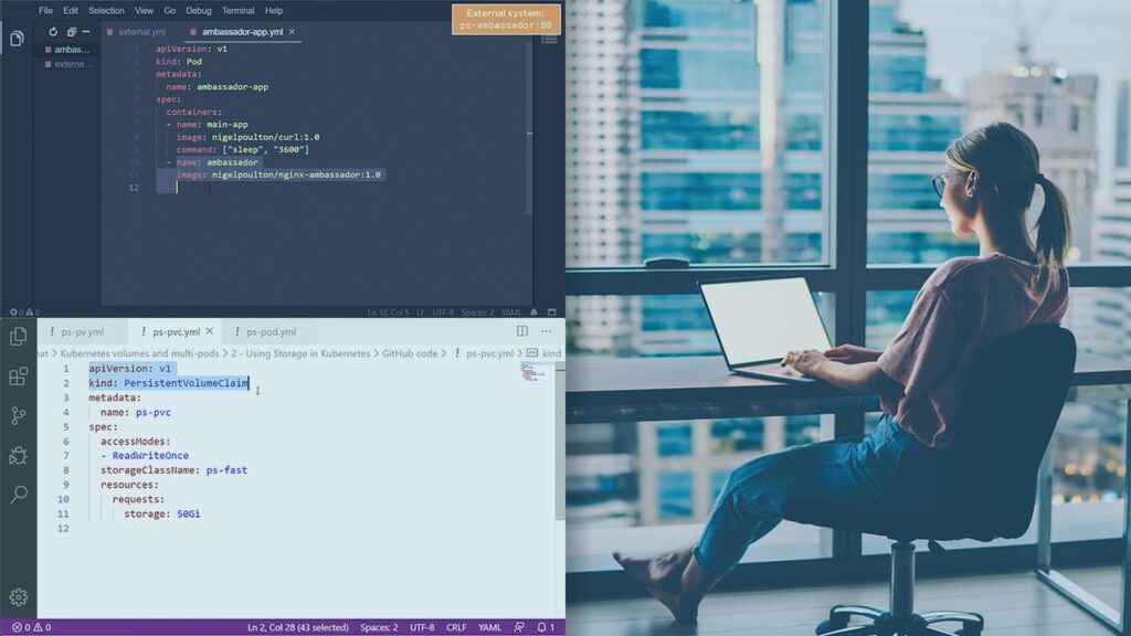 Software engineer editing configuration files in a code editor