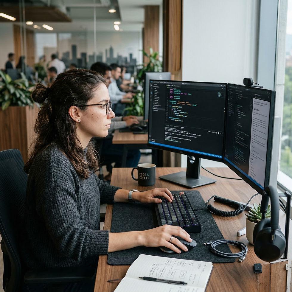 Software engineer reviewing application code and validating data field mappings