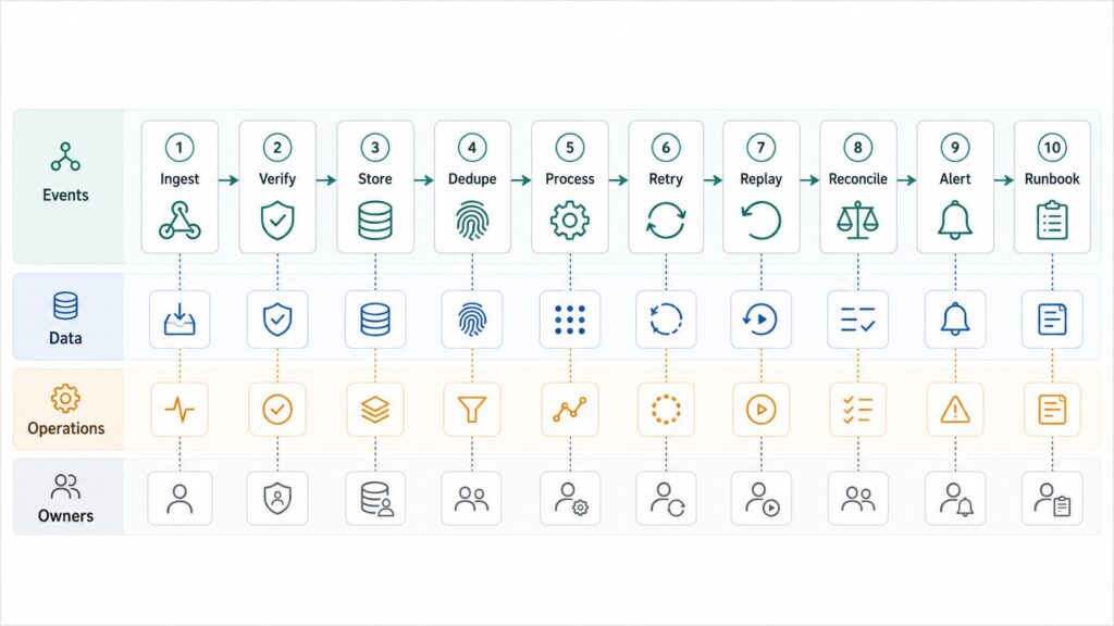 Webhook and polling monitoring with integration health freshness and data reconciliation